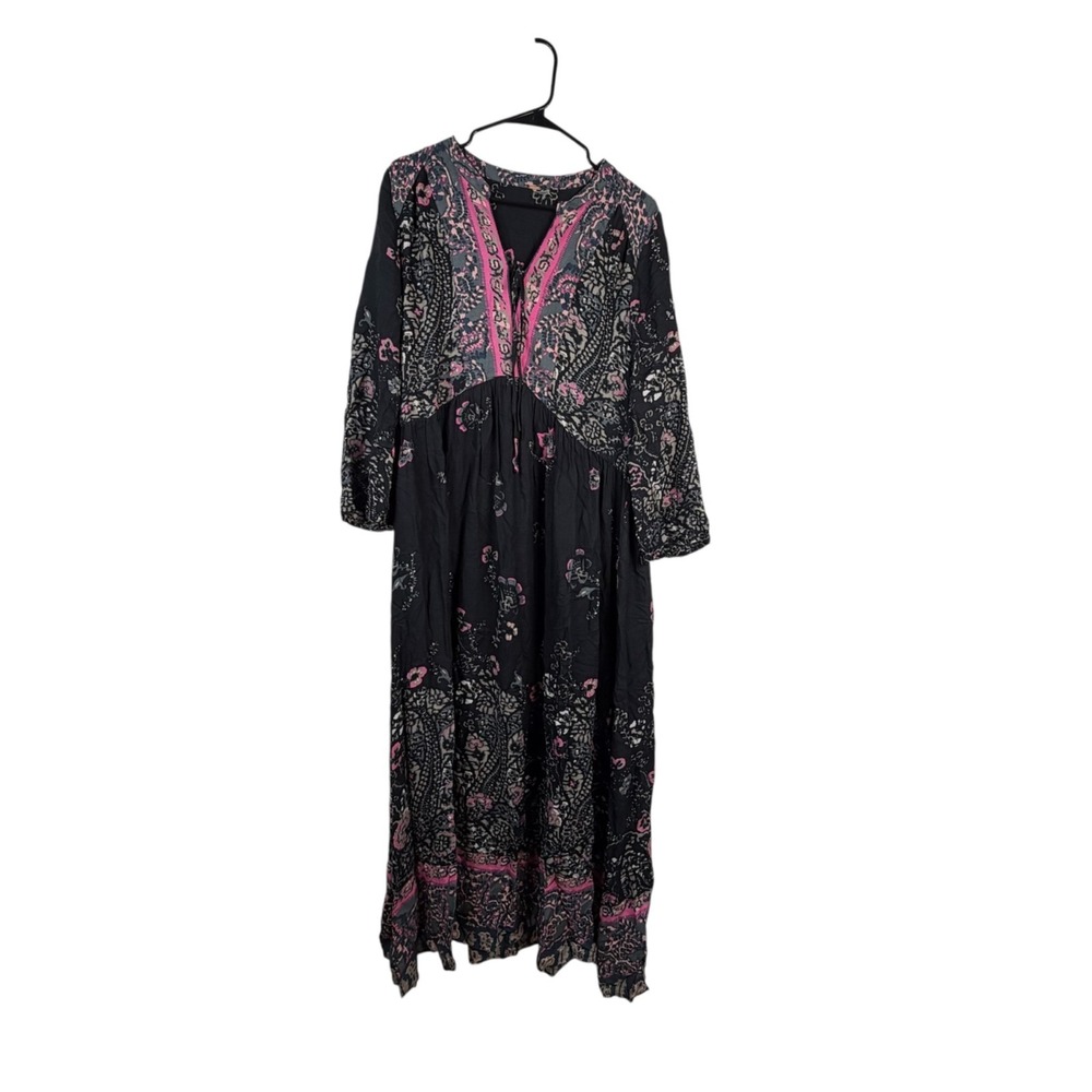 Free People If You Only Knew Maxi Dress Women's Black Pink Sz M Boho Western